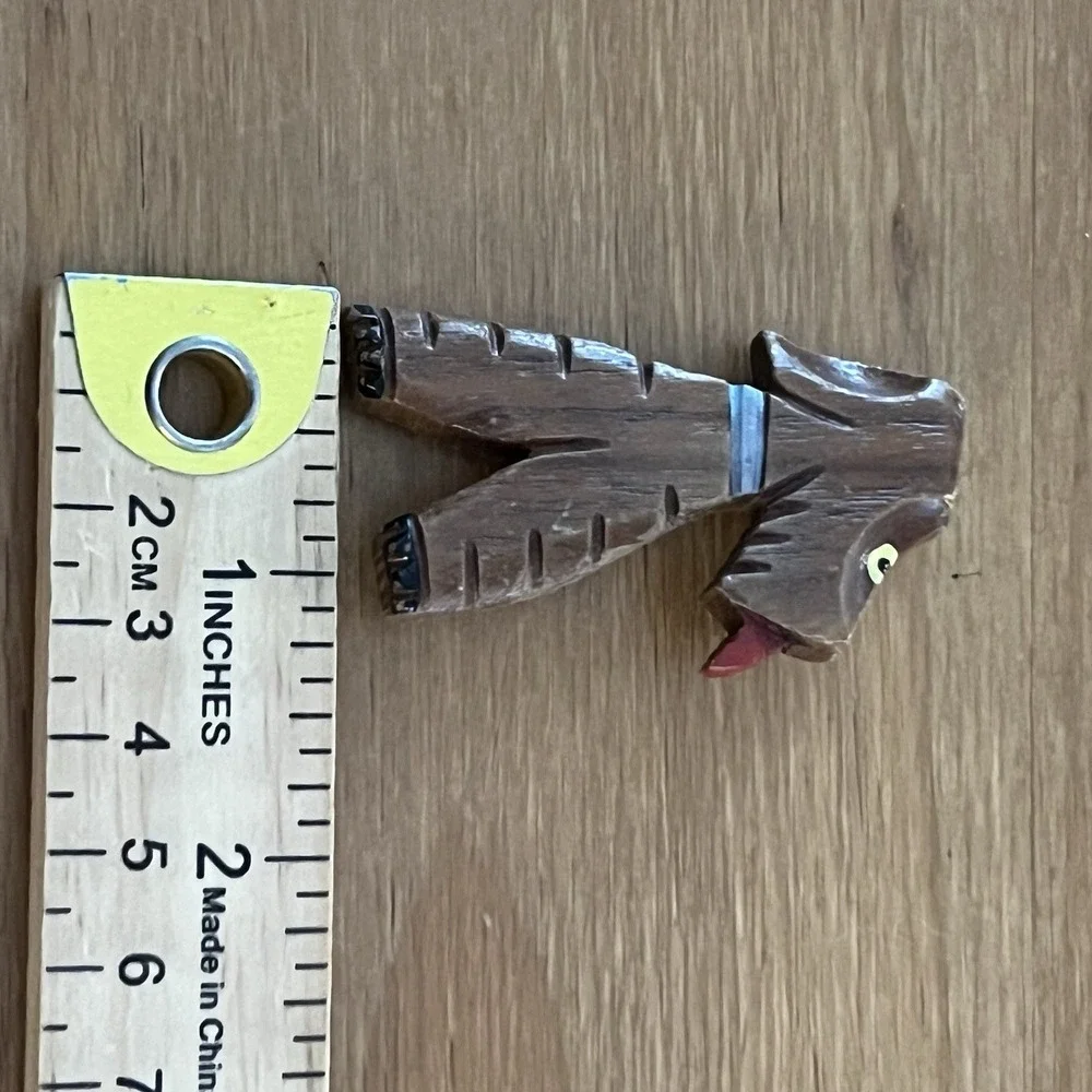 Vintage Hand Carved Wood Dog Brooch Pin Folk Art Primitive Rustic Terrier